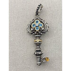 Barbara Bixby Sterling Silver 18K Gold Blue Topaz Citrine Key Enhancer Pendant